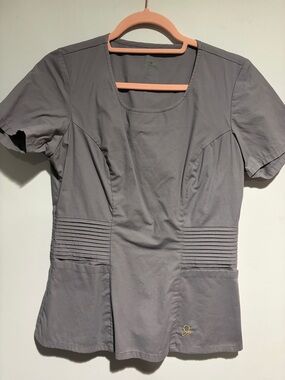 Jaanuu Gray Scoop Neck Medical Scrub Top